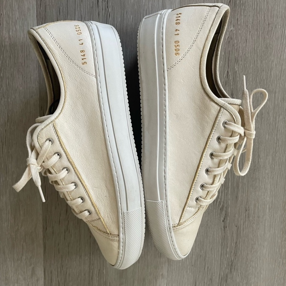 Common Projects Cream Lace-Up Leather Sneakers